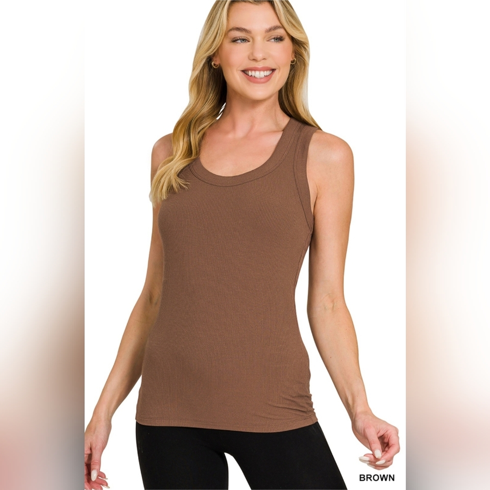 #1410 Zenana Ribbed Scoop Neck Tank Top (Brown)